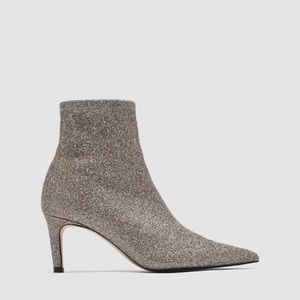 Zara Silver Glitter Ankle Sock Bootie Size 36